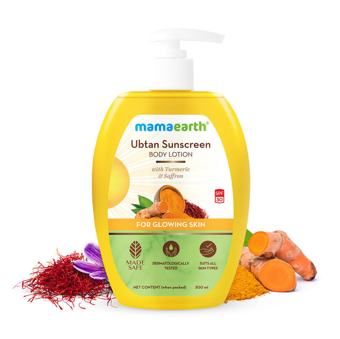 Mamaearth Ubtan Sunscreen Body Lotion SPF 30 With Turmeric & Saffron For Glowing Skin