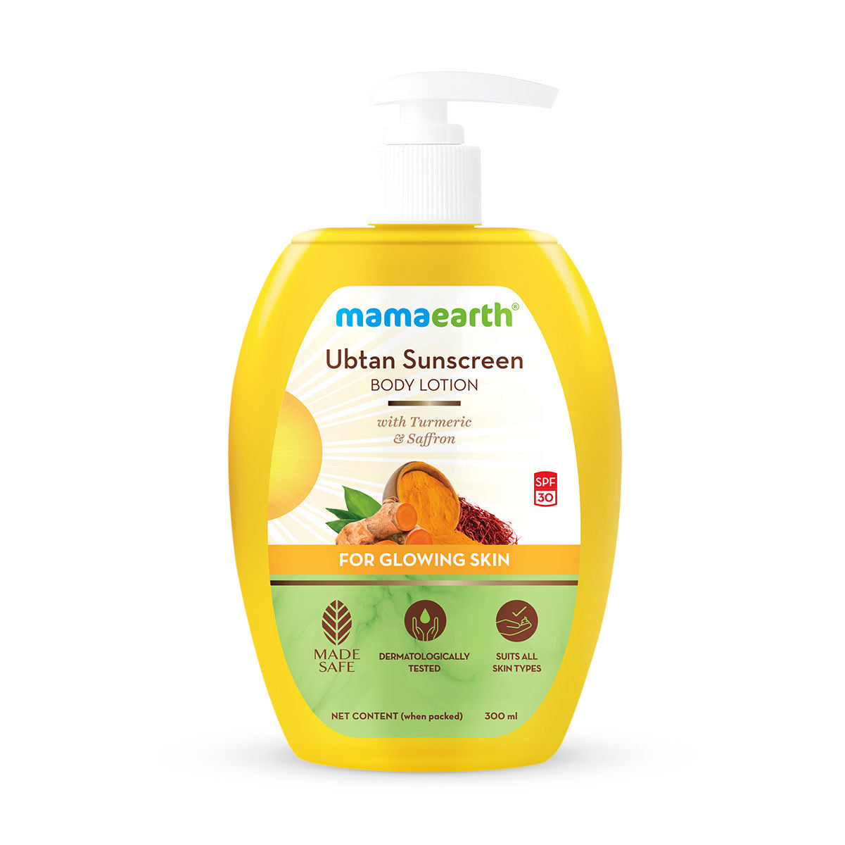 Mamaearth Ubtan Sunscreen Body Lotion SPF 30 With Turmeric & Saffron For Glowing Skin