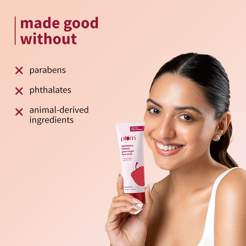 Plum Saffron & Papaya Glow Bright Gel Face Wash For Daily Use - Fights Dullness & Evens Skin Tone