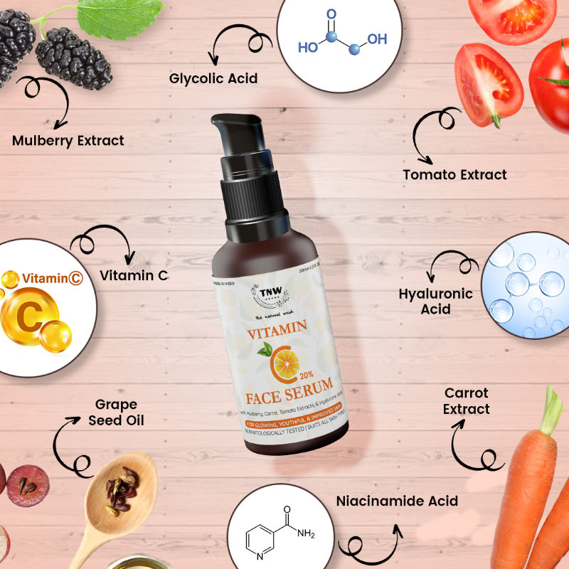 TNW The Natural Wash 20% Vitamin C Face Serum with Mulberry Extract for Glowing & Radiant Skin