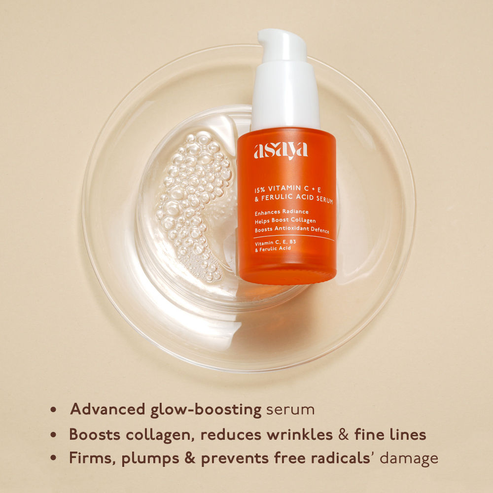Asaya 15% Vitamin C + E Serum For Face With Ferulic Acid Lightweight Face Serum For Glowing Skin