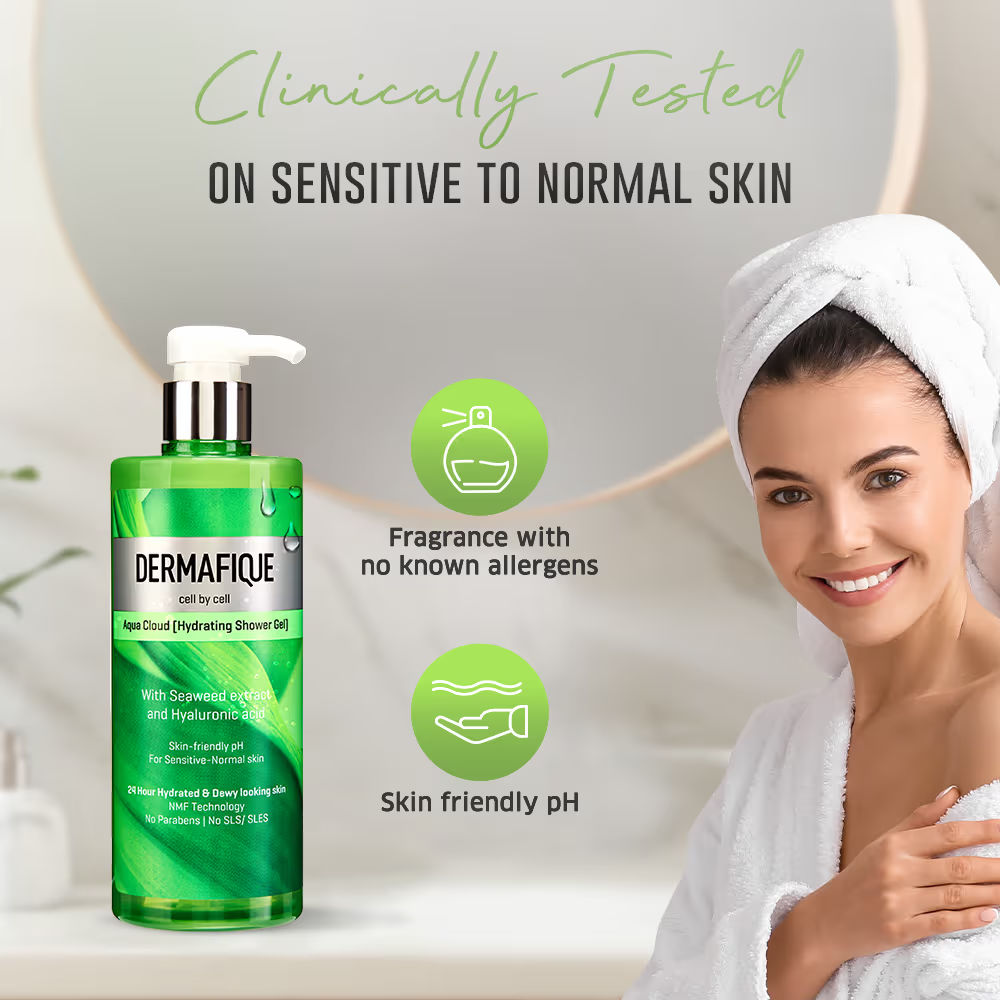 Dermafique Aqua Cloud ShowerGel, 24hr Hydration, Clinically Tested on Indian Skin