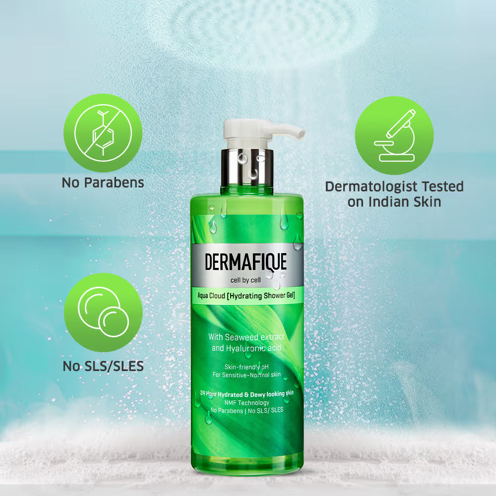 Dermafique Aqua Cloud ShowerGel, 24hr Hydration, Clinically Tested on Indian Skin