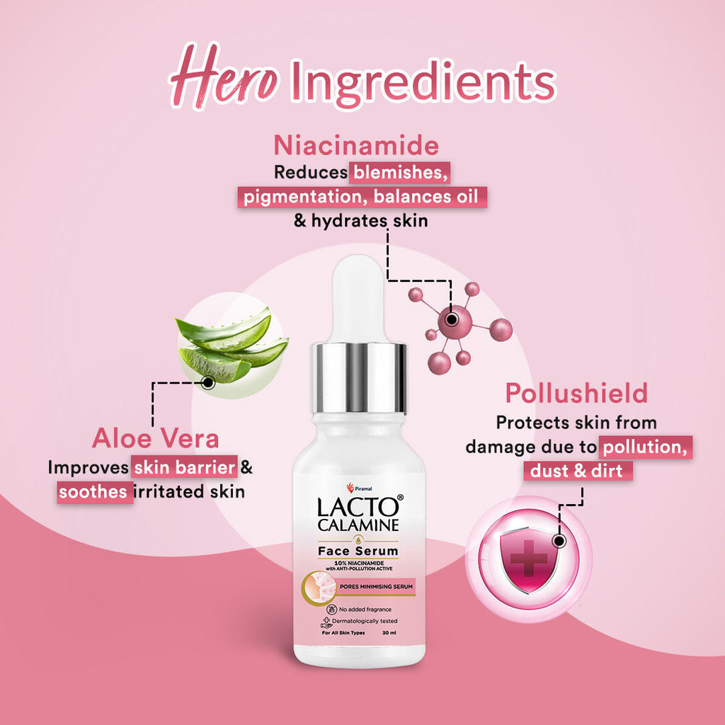 Lacto Calamine 10% Niacinamide Face Serum, Non Sticky To Minimise Pores & Fade Pigmentation