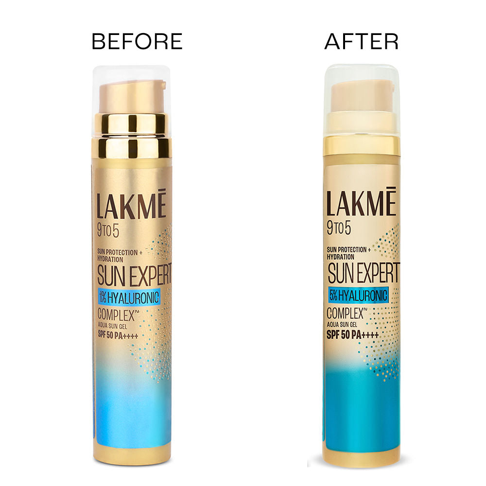 Lakme 5% Hyaluronic Water-Light Sunscreen Gel SPF 50 Pa++++ For Oily Skin, Plump & Hydrated Skin