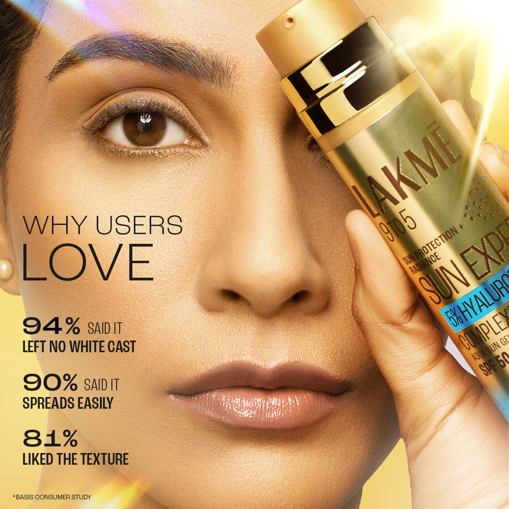 Lakme 5% Hyaluronic Water-Light Sunscreen Gel SPF 50 Pa++++ For Oily Skin, Plump & Hydrated Skin