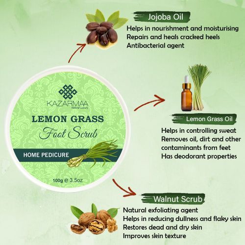 Kazarmaa Anti Fungal Lemon Grass Foot Scrub For Home Pedicure With Natural Oils