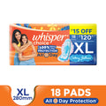 Whisper Choice XL thick Sanitary Pads - upto 100% Stain protection with side safe Wings- 16 Pads 2 Free Pads