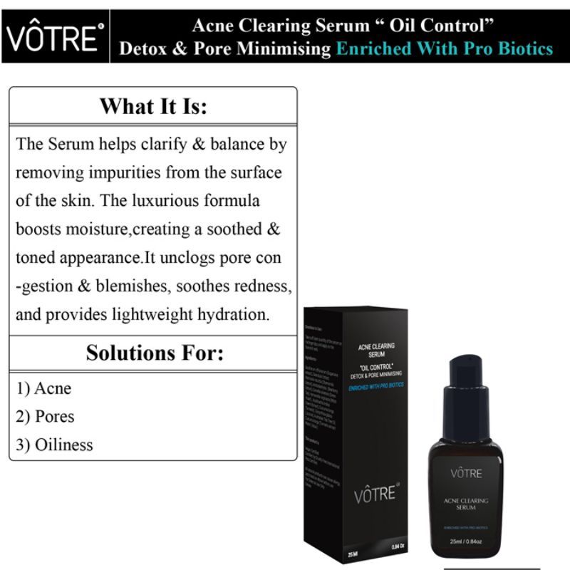 Votre Acne Clearing Serum Oil Control Detox & Pore Minimising