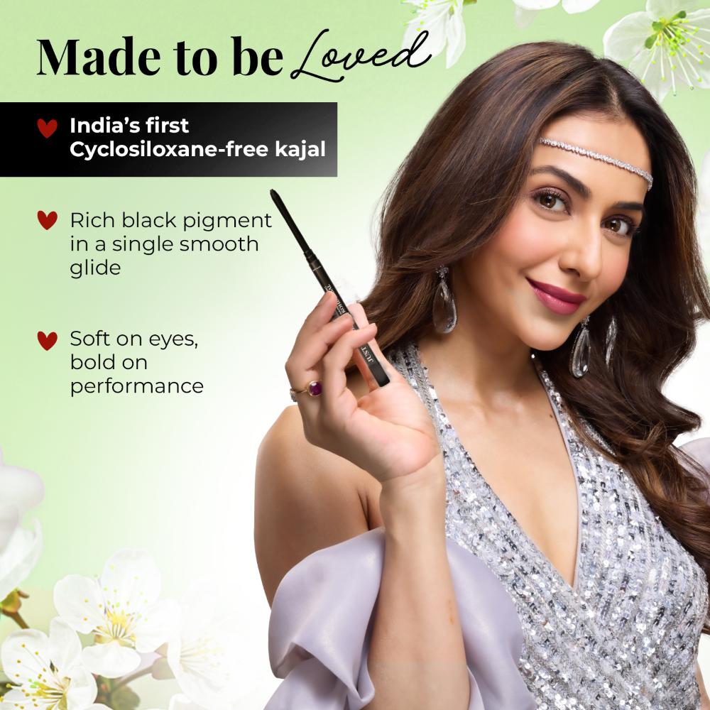 Just Herbs Naynam Day - Long Kohl Kajal - Sweet Almond Oil & Vitamin E - Smudgeproof & Transferproof