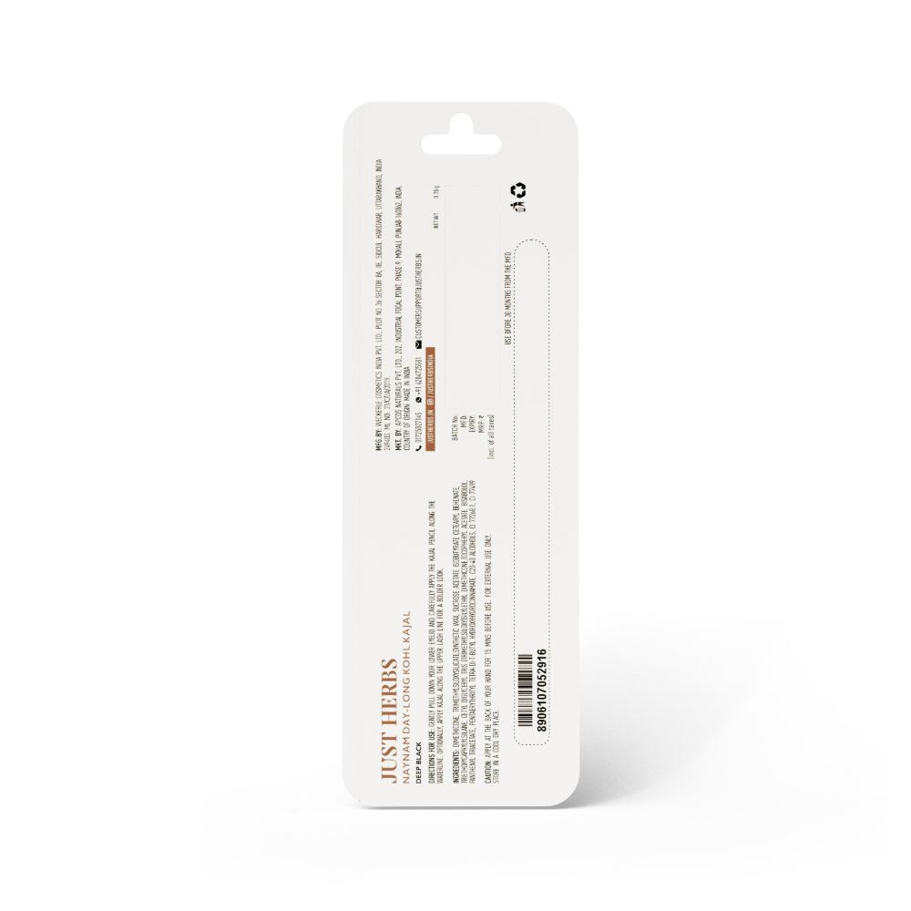 Just Herbs Naynam Day - Long Kohl Kajal - Sweet Almond Oil & Vitamin E - Smudgeproof & Transferproof