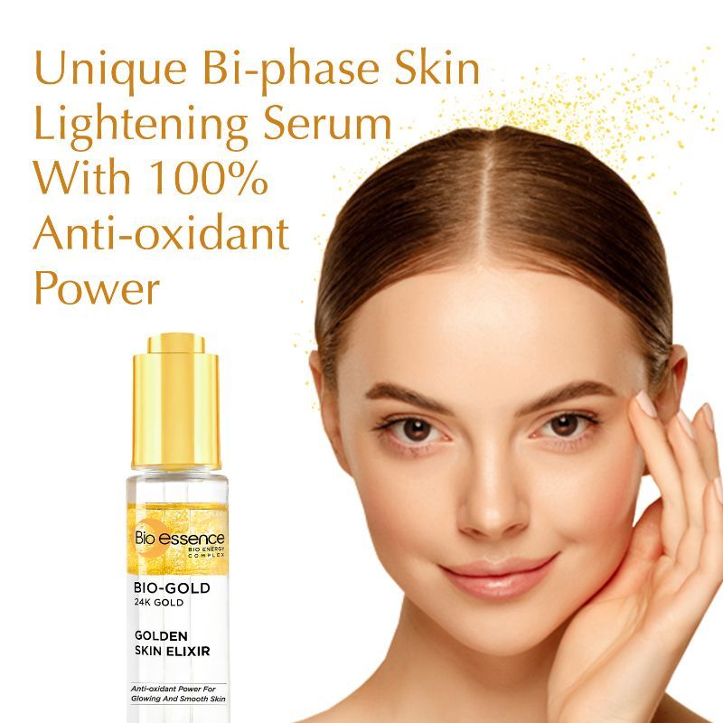 Bio-essence 24K Gold Skin Elixir, Vitamin C Face Serum, Moroccan Argan Oil & Hyaluronic Acid