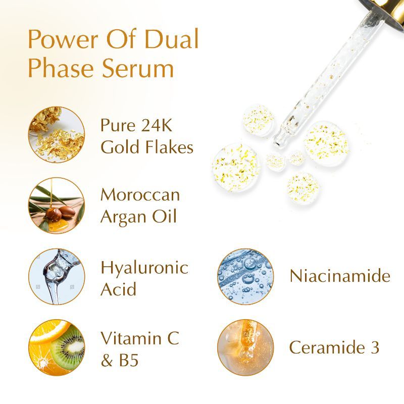 Bio-essence 24K Gold Skin Elixir, Vitamin C Face Serum, Moroccan Argan Oil & Hyaluronic Acid