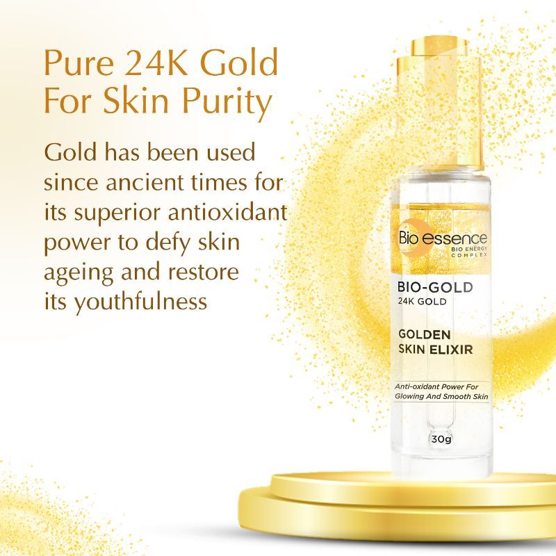 Bio-essence 24K Gold Skin Elixir, Vitamin C Face Serum, Moroccan Argan Oil & Hyaluronic Acid