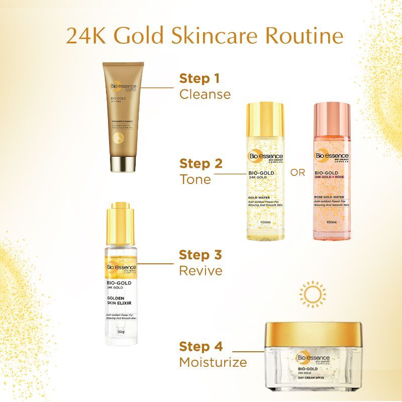 Bio-essence 24K Gold Skin Elixir, Vitamin C Face Serum, Moroccan Argan Oil & Hyaluronic Acid