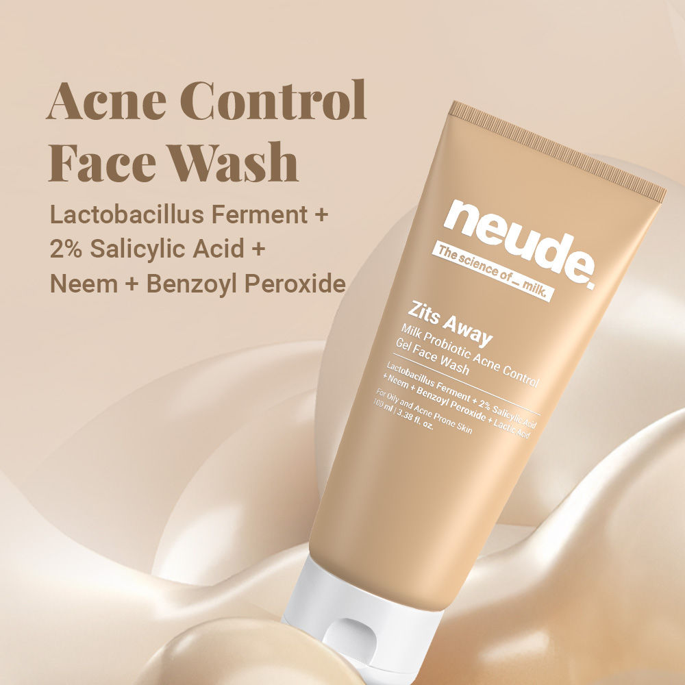 Neude Skin Milk Probiotic Acne Control Gel Face Wash with 2% Salicylic Acid & Neem - Zits Away