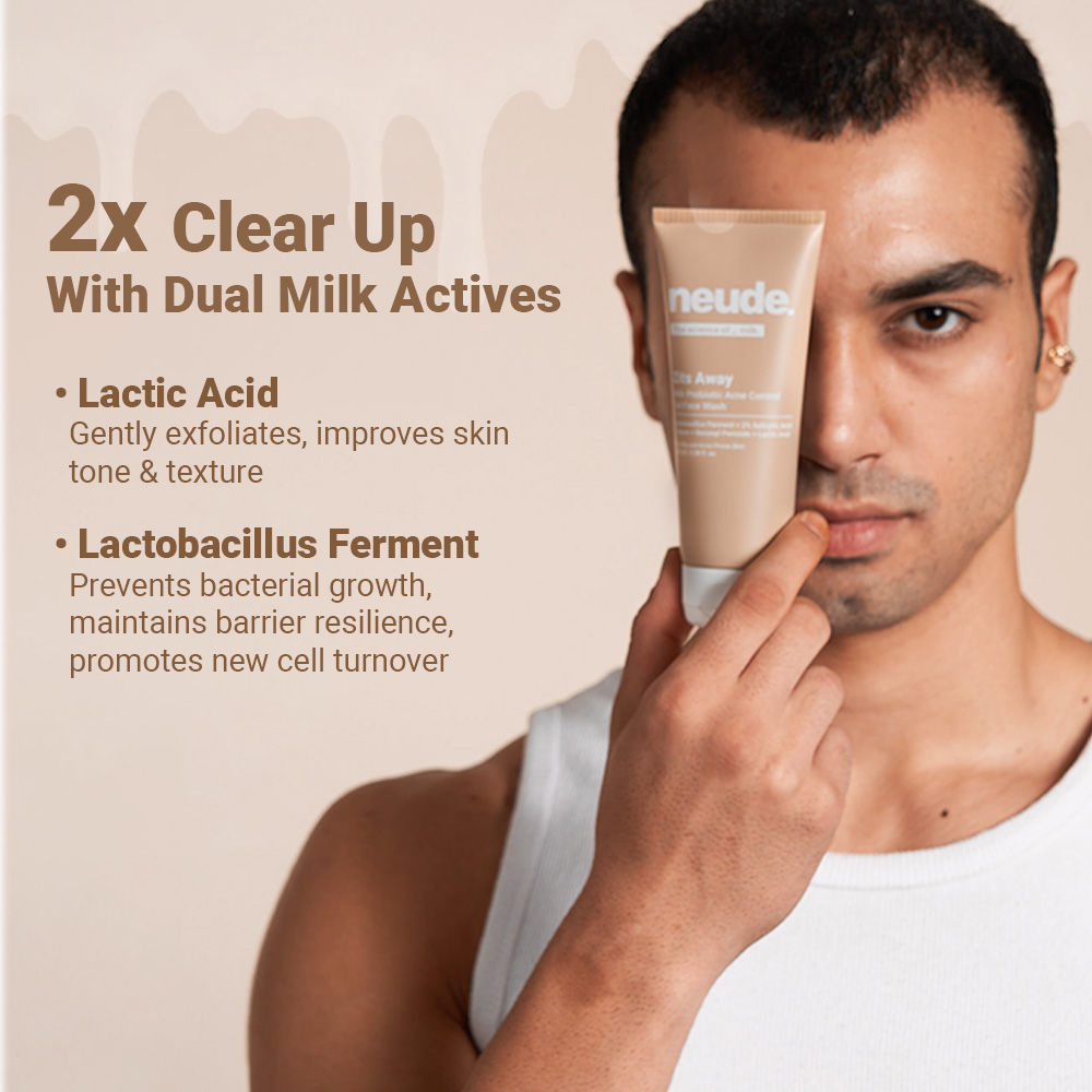 Neude Skin Milk Probiotic Acne Control Gel Face Wash with 2% Salicylic Acid & Neem - Zits Away