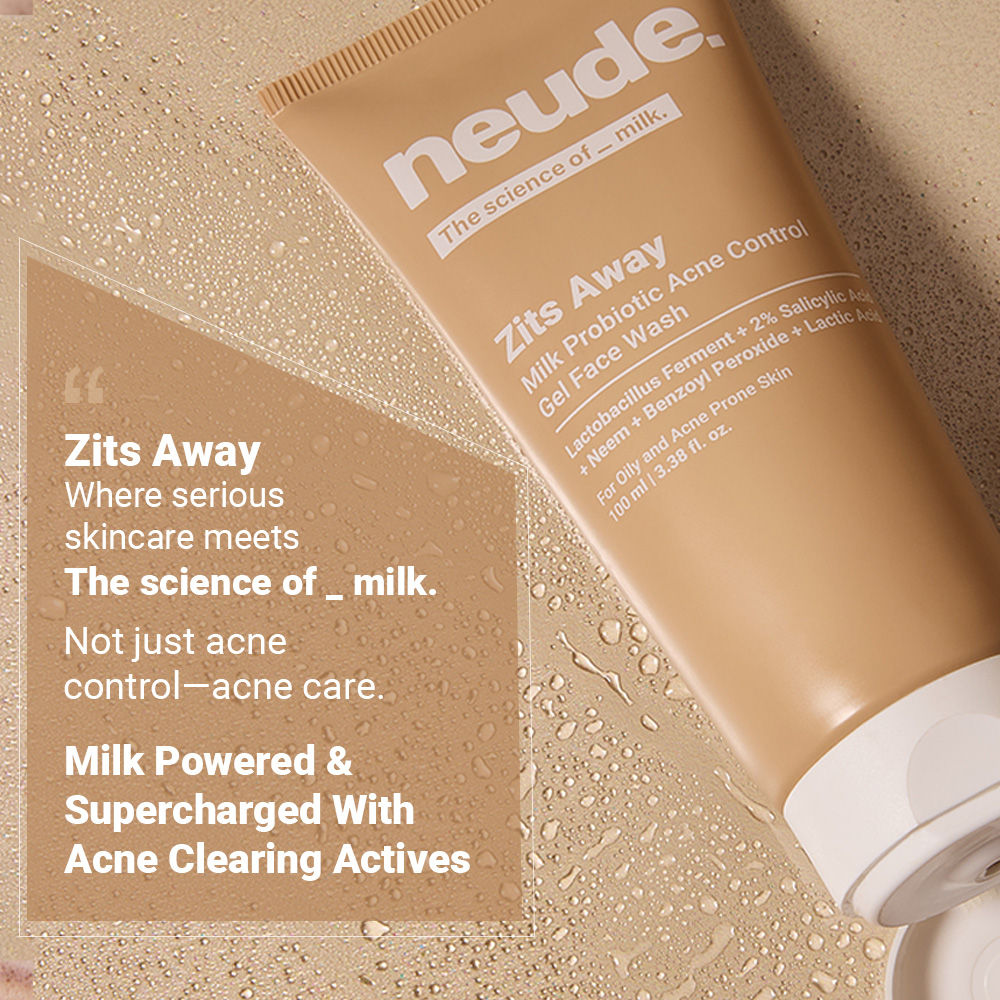 Neude Skin Milk Probiotic Acne Control Gel Face Wash with 2% Salicylic Acid & Neem - Zits Away