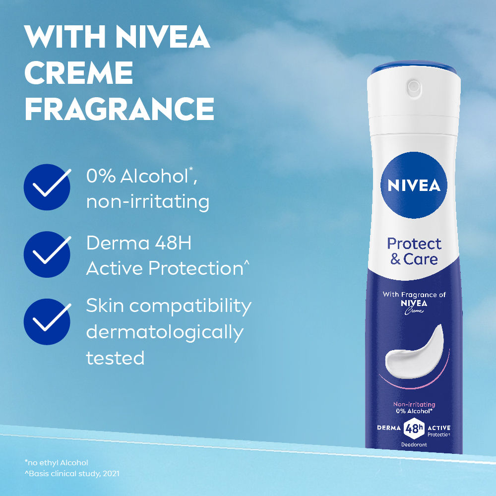 NIVEA WoMEN Deodorant, Protect & Care, Non-Irritating & 48h Protection with NIVEA Creme Fragrance