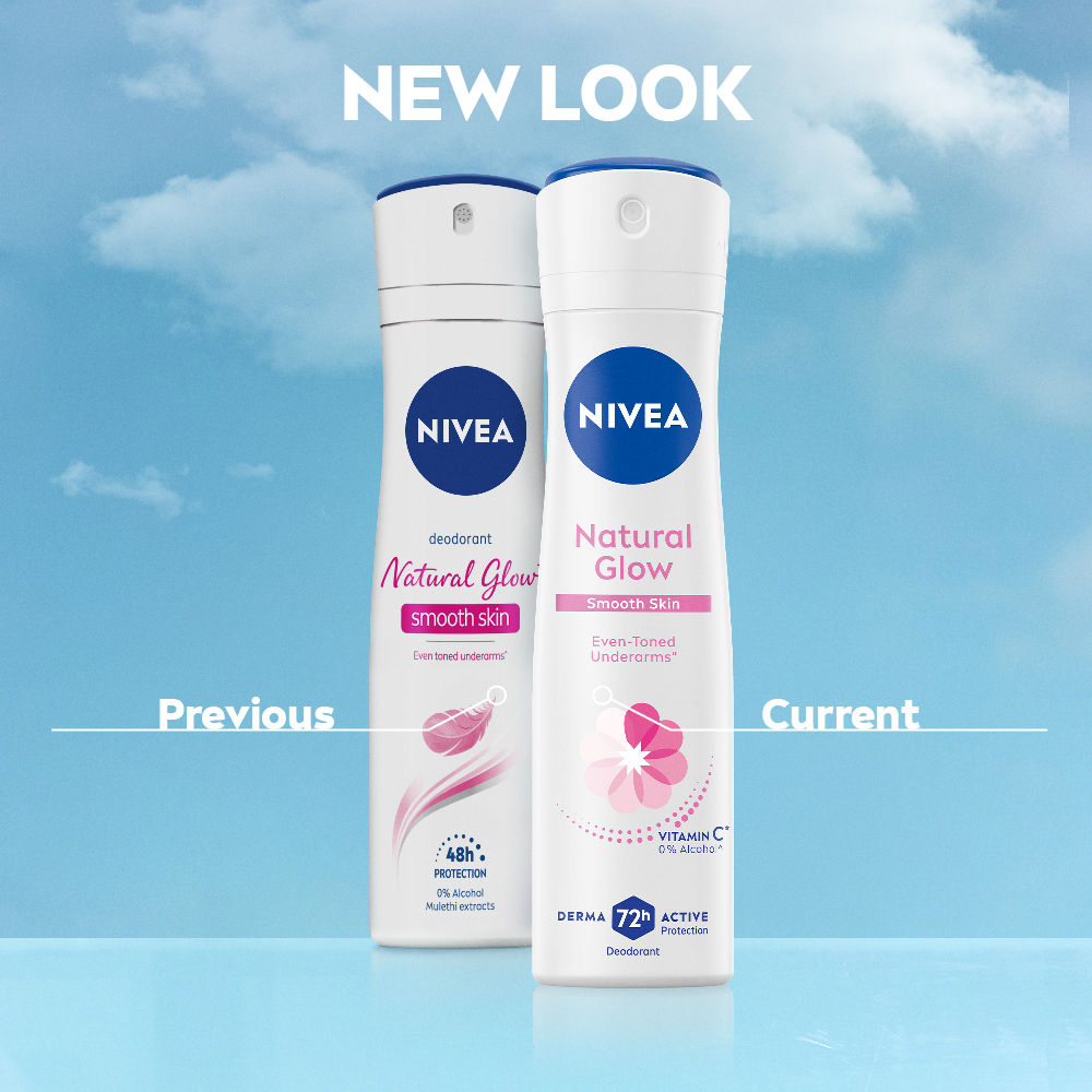 NIVEA Natural Glow Smooth Skin Deo - Mulethi Extracts & 0% Alcohol - For Even Tone Underarms & 72H Odour Protection