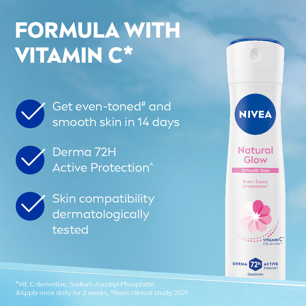 NIVEA Natural Glow Smooth Skin Deo - Mulethi Extracts & 0% Alcohol - For Even Tone Underarms & 72H Odour Protection