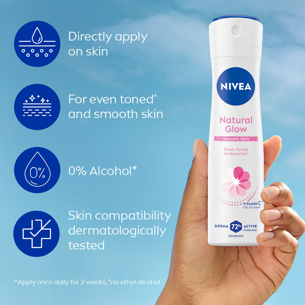 NIVEA Natural Glow Smooth Skin Deo - Mulethi Extracts & 0% Alcohol - For Even Tone Underarms & 72H Odour Protection