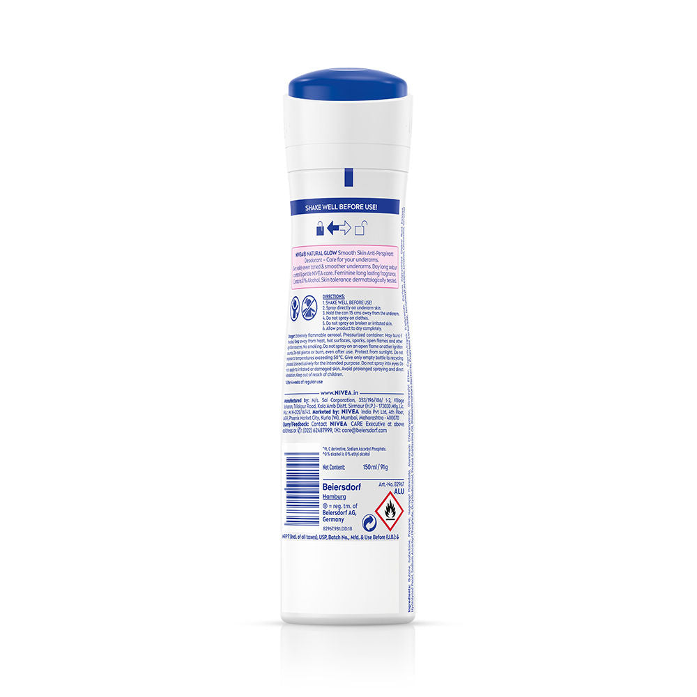 NIVEA Natural Glow Smooth Skin Deo - Mulethi Extracts & 0% Alcohol - For Even Tone Underarms & 72H Odour Protection