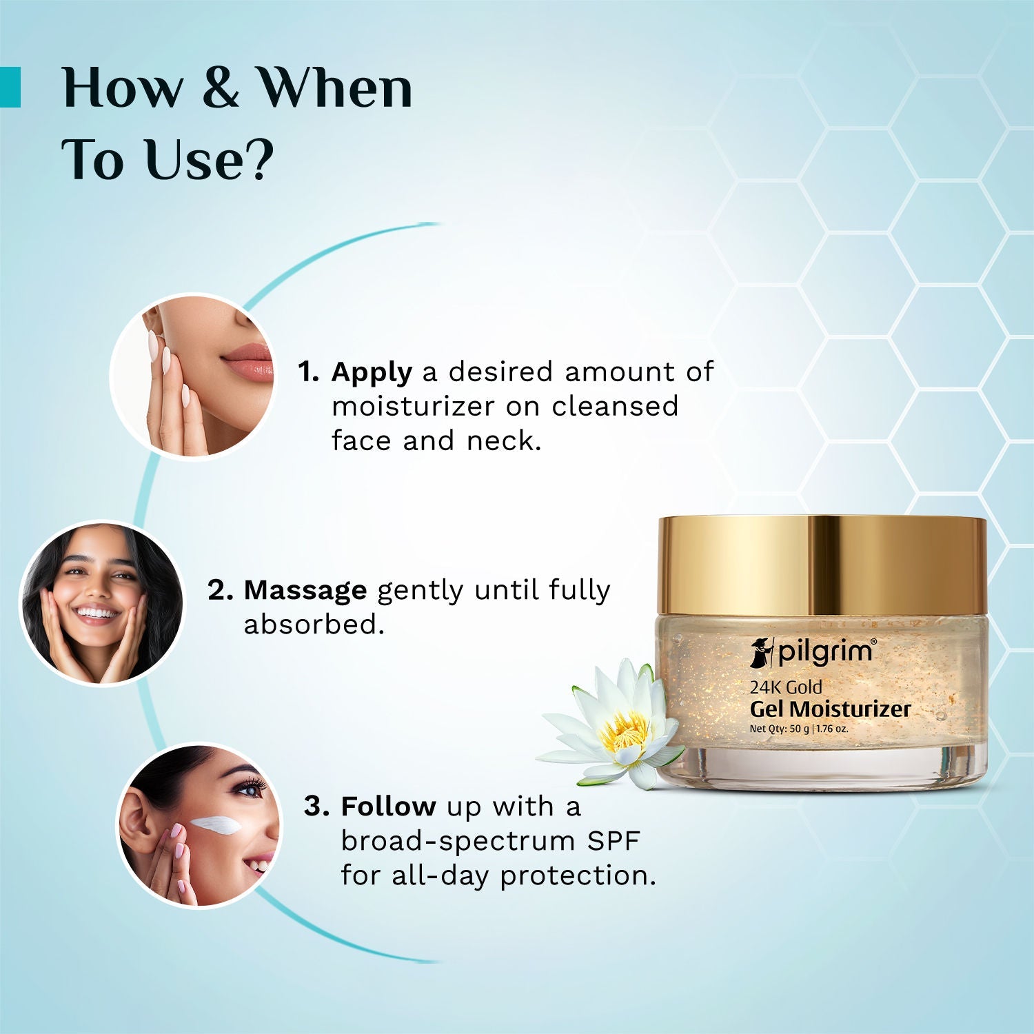 Pilgrim 24k Gold Gel Moisturizer With Hyaluronic Acid & Alpha Arbutin