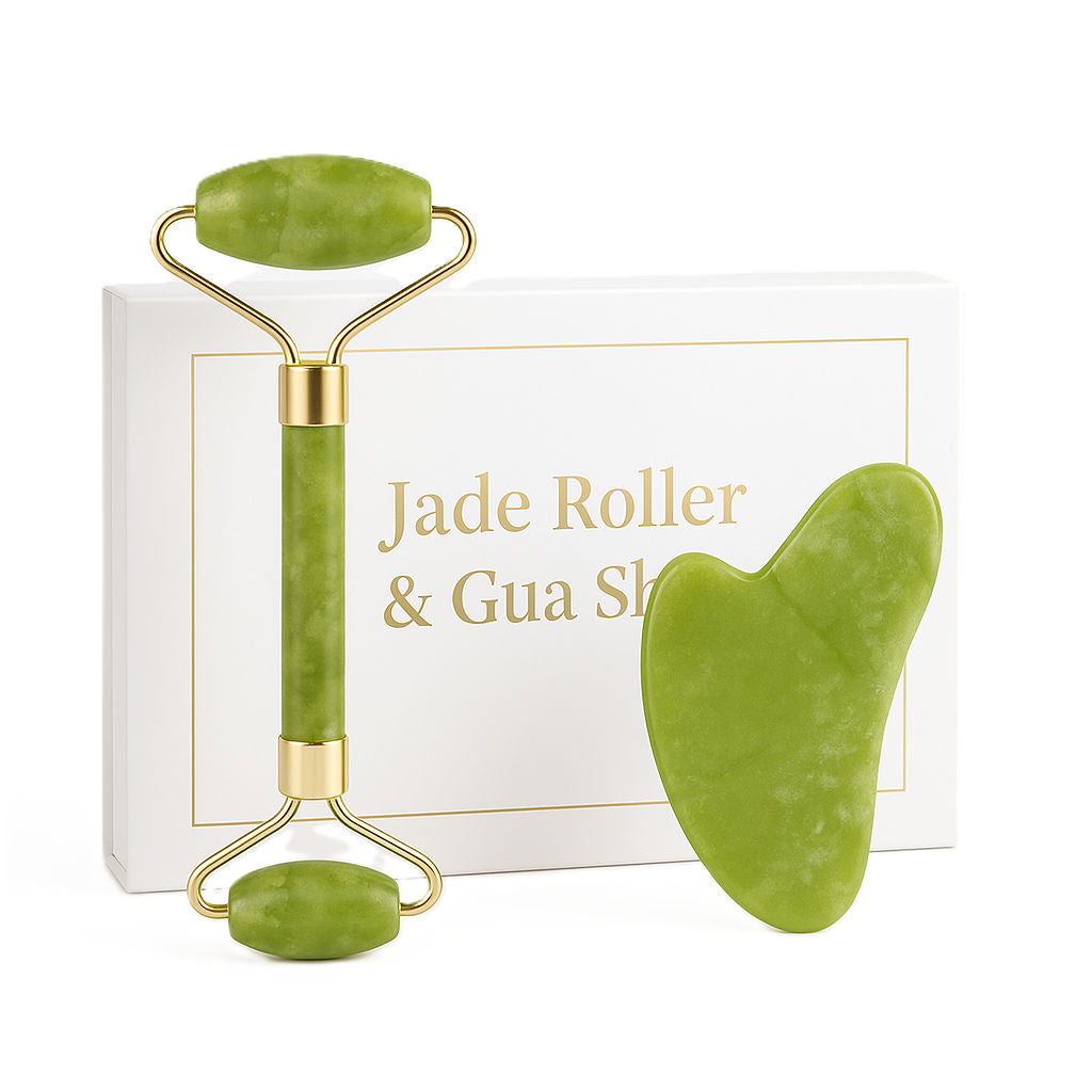Kayanara Jade Stone Face Roller & Gua Sha Set for Face, Neck & Under Eye – Enhances Glow & Reduces Wrinkles