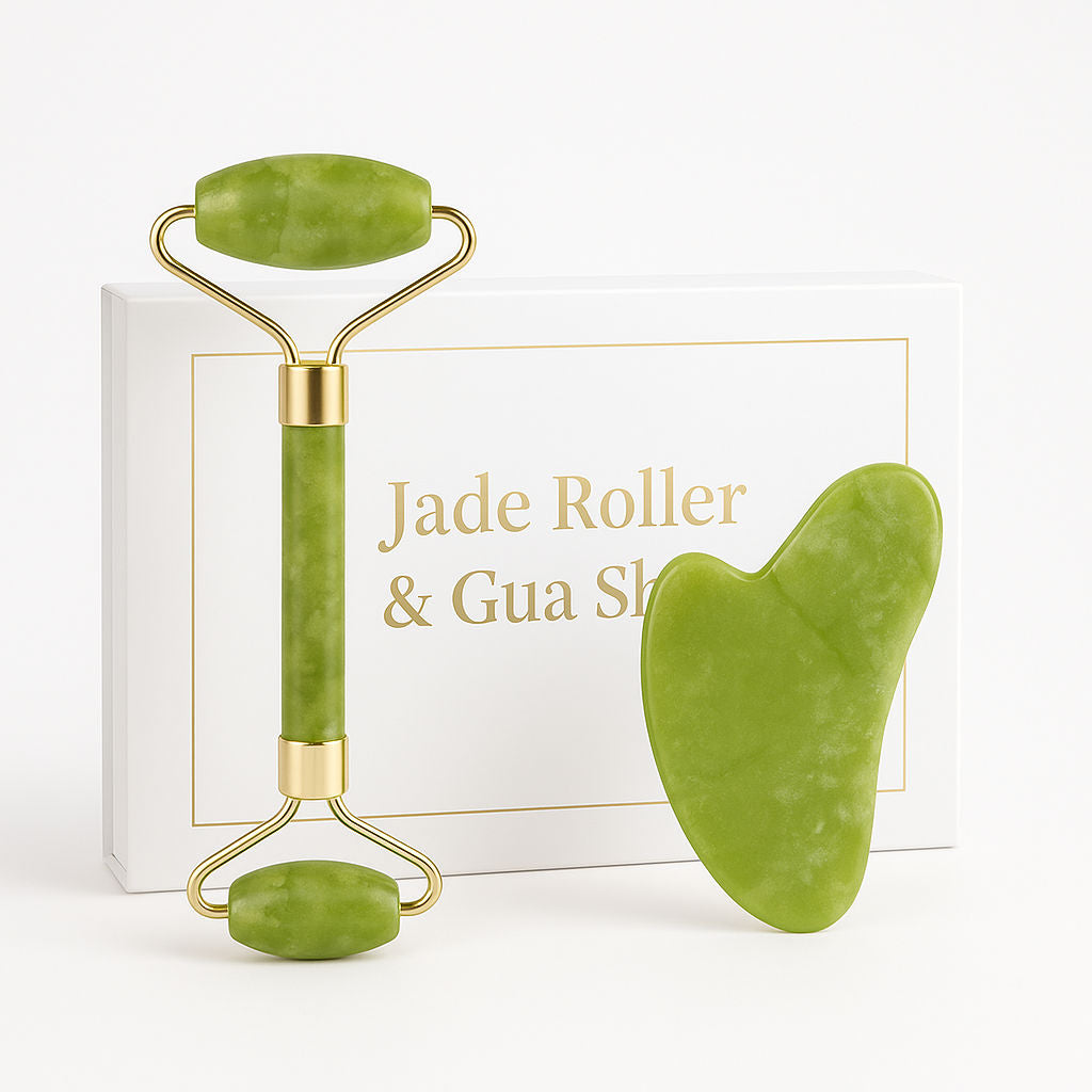 Kayanara Jade Stone Face Roller & Gua Sha Set for Face, Neck & Under Eye – Enhances Glow & Reduces Wrinkles