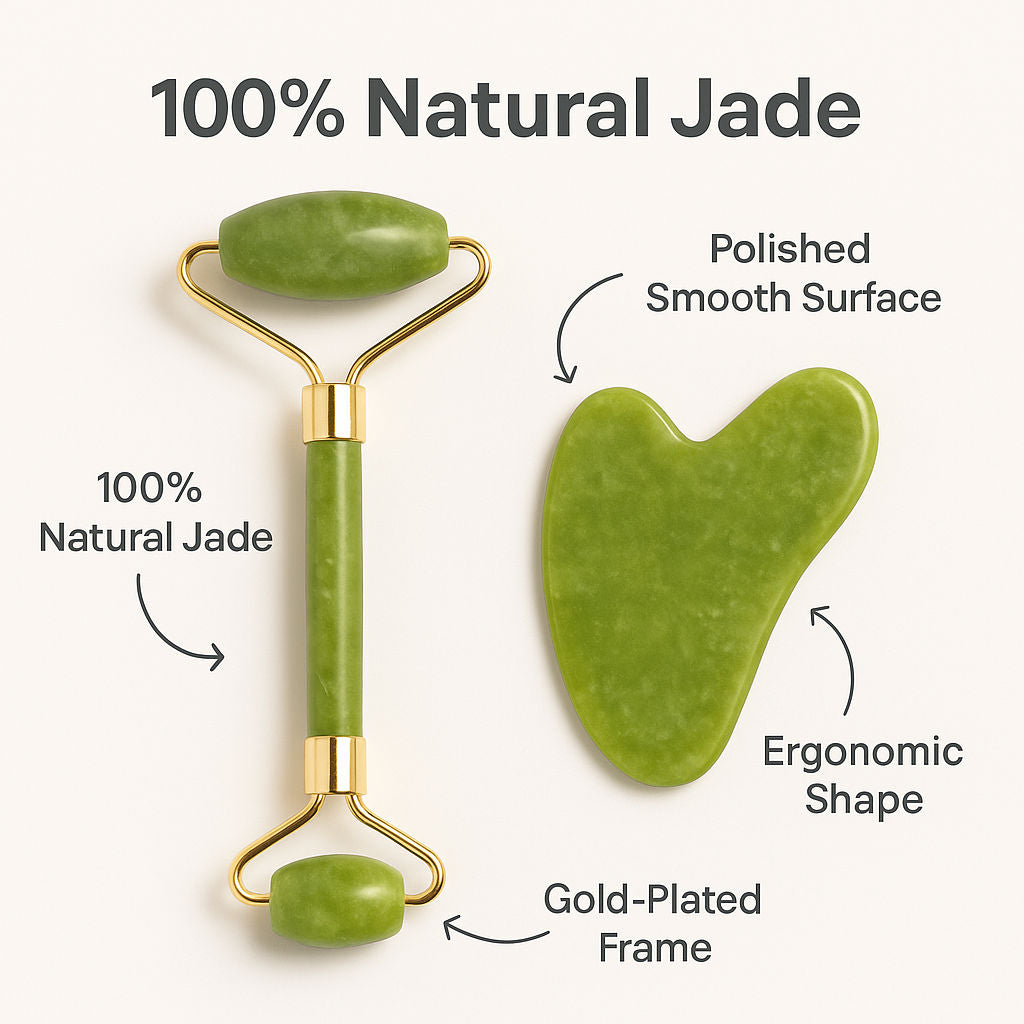 Kayanara Jade Stone Face Roller & Gua Sha Set for Face, Neck & Under Eye – Enhances Glow & Reduces Wrinkles