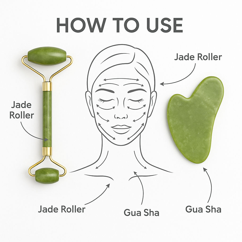 Kayanara Jade Stone Face Roller & Gua Sha Set for Face, Neck & Under Eye – Enhances Glow & Reduces Wrinkles