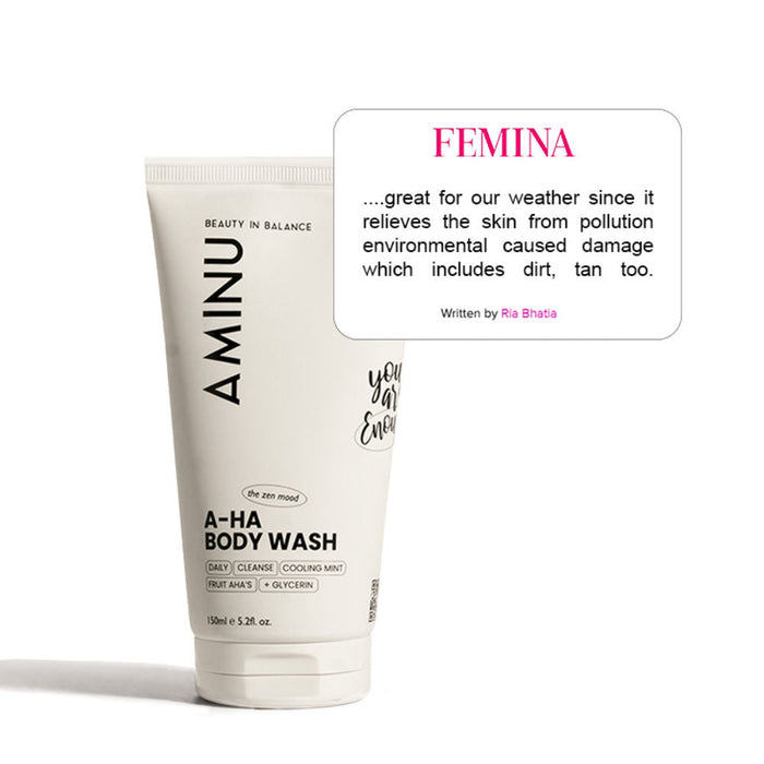 Aminu AHA Body Wash – Exfoliating Cleanser for Brighter, Smoother Skin, 5 AHAs + Charcoal Detox