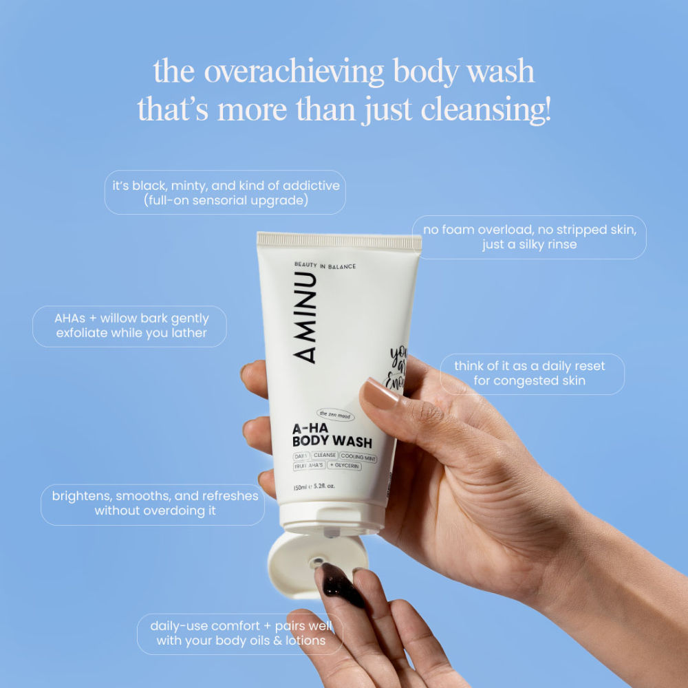 Aminu AHA Body Wash – Exfoliating Cleanser for Brighter, Smoother Skin, 5 AHAs + Charcoal Detox