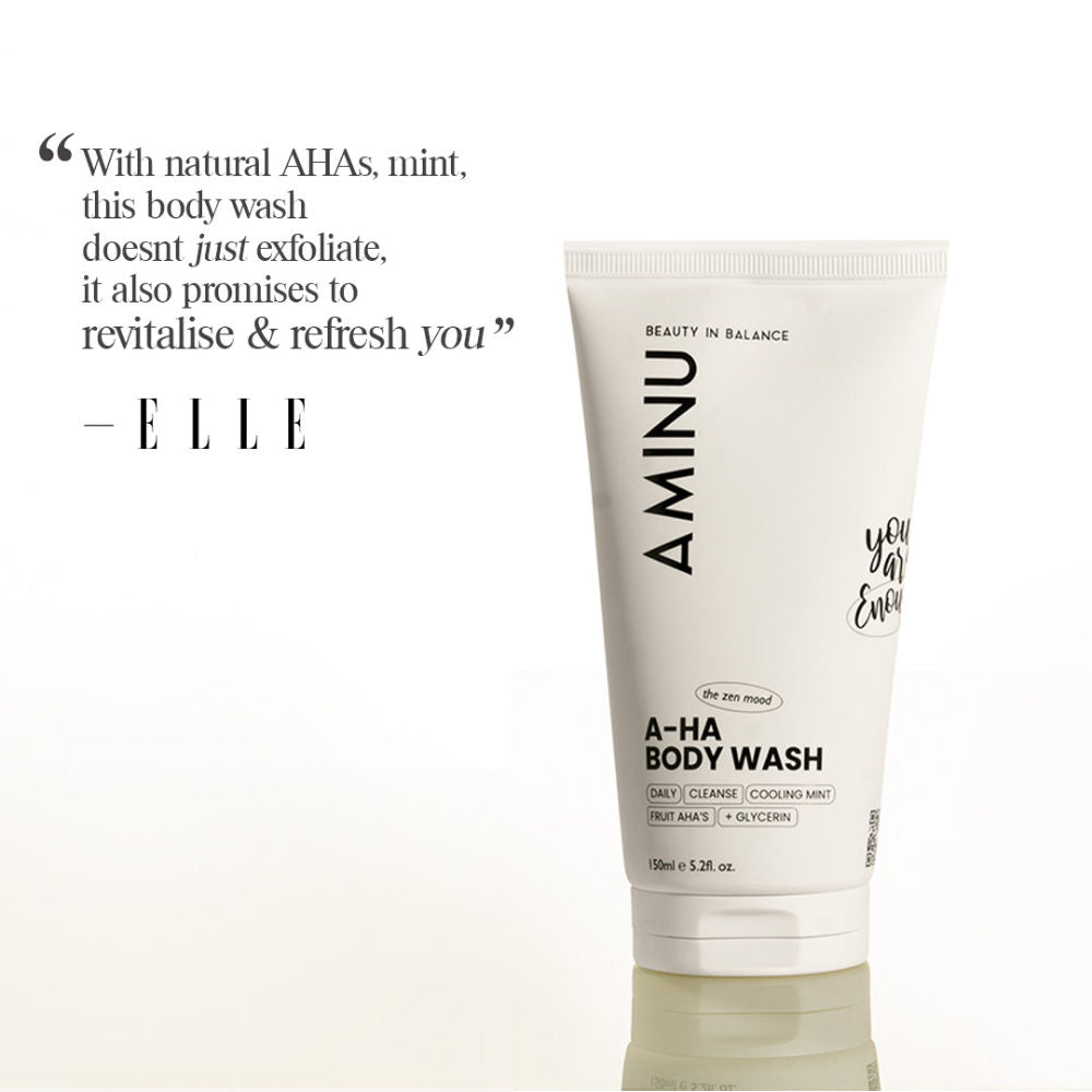 Aminu AHA Body Wash – Exfoliating Cleanser for Brighter, Smoother Skin, 5 AHAs + Charcoal Detox