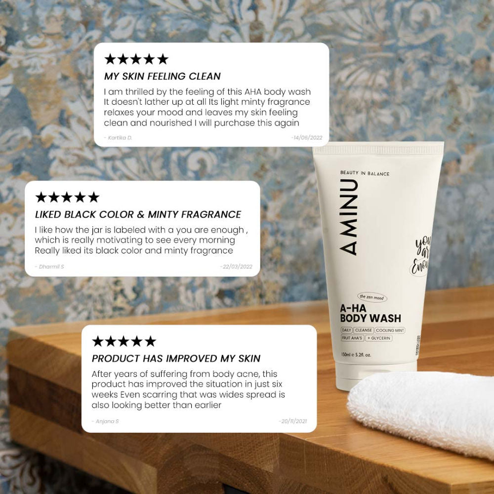 Aminu AHA Body Wash – Exfoliating Cleanser for Brighter, Smoother Skin, 5 AHAs + Charcoal Detox