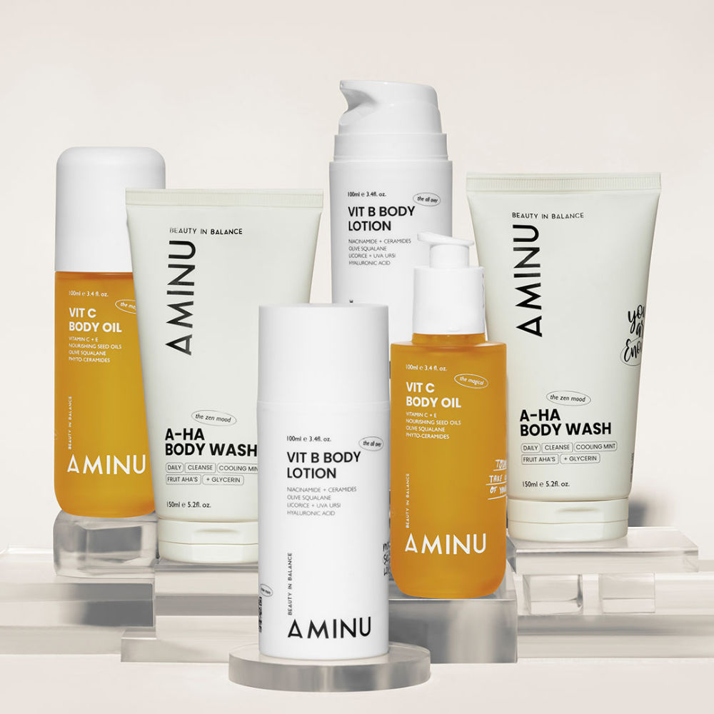 Aminu AHA Body Wash – Exfoliating Cleanser for Brighter, Smoother Skin, 5 AHAs + Charcoal Detox