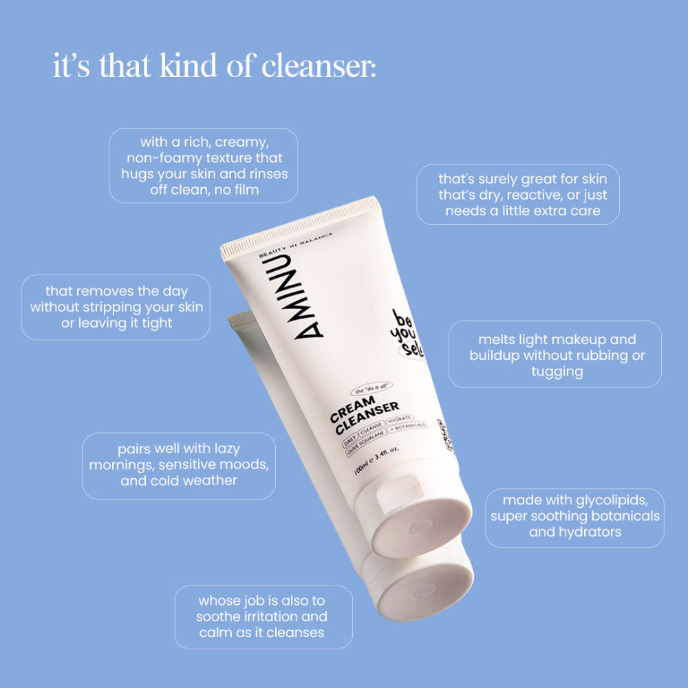 Aminu Cream Cleanser for Hydration, Barrier Care & Mature-Sensitive Skin Ceramides + Olive Squalane
