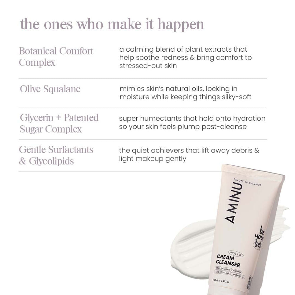 Aminu Cream Cleanser for Hydration, Barrier Care & Mature-Sensitive Skin Ceramides + Olive Squalane