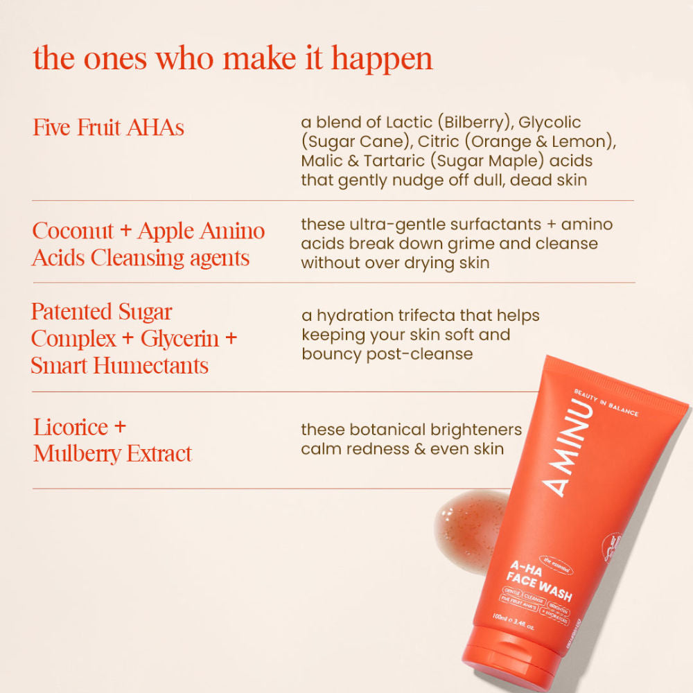 Aminu AHA Face Wash – Exfoliating & Brightening Cleanser for Dull Skin, Acne Marks & Dark Spots