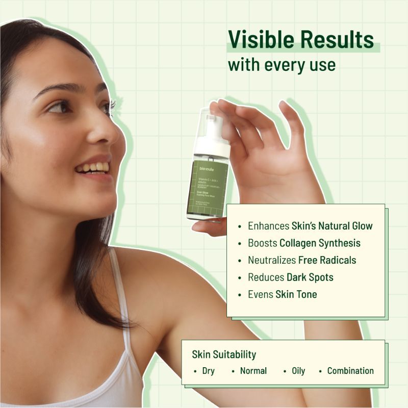 Biocule Ever Glow Vitamin C Foaming Face Wash With AHA & Arbutin For All Skin