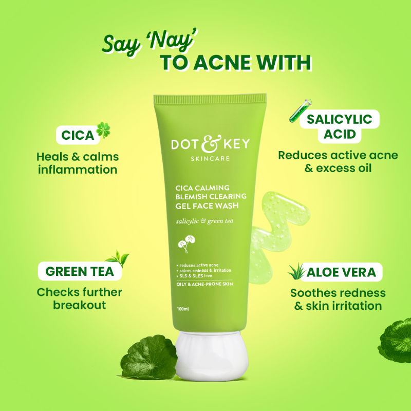 Dot & Key Cica Salicylic & Green Tea Facewash For Acne Prone Skin, Cleanses Pores & Excess Oil