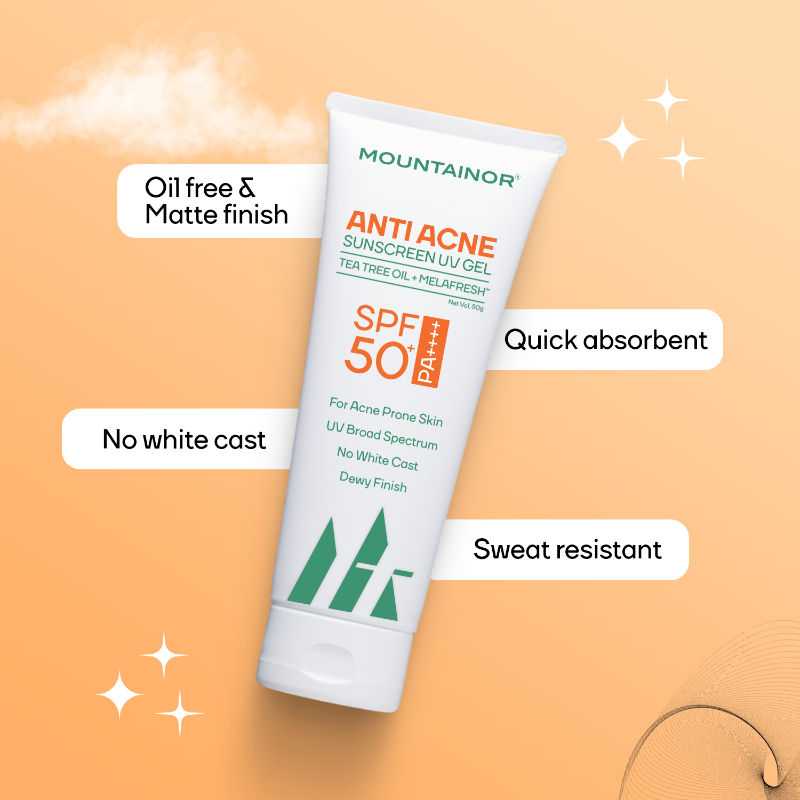 Mountainor Sunscreen for Oily Skin, Anti Acne UV Face Gel SPF 50 PA++++ Glow, Matte & No White Cast