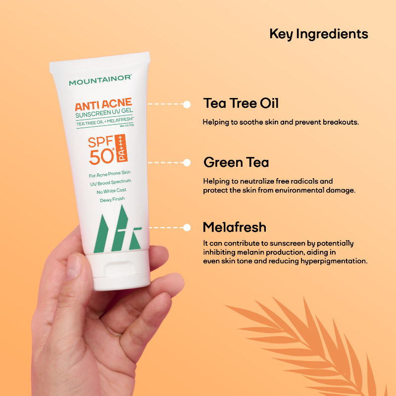Mountainor Sunscreen for Oily Skin, Anti Acne UV Face Gel SPF 50 PA++++ Glow, Matte & No White Cast
