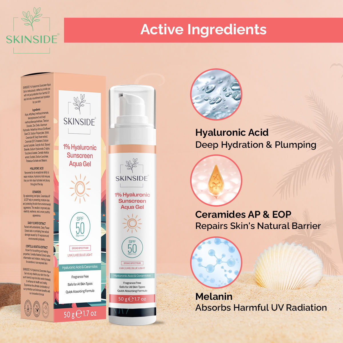 SKINSIDE 1% Hyaluronic Sunscreen Aqua Gel Ultra Light SPF 50 PA++++