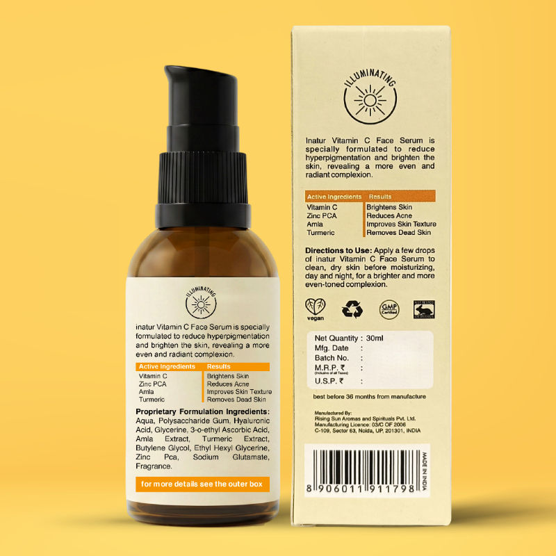 inatur Vitamin-C Serum with Hyaluronic Acid, Amla & Turmeric, Lightweight Formula for Glowing Skin