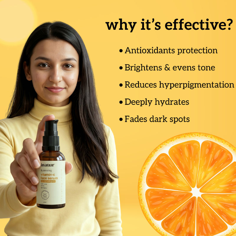inatur Vitamin-C Serum with Hyaluronic Acid, Amla & Turmeric, Lightweight Formula for Glowing Skin