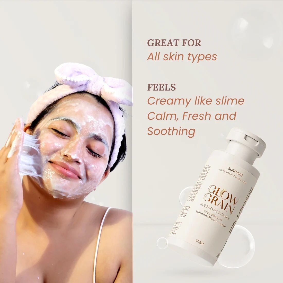 SUROSKIE Glow Grain Rice Enzyme Cleanser For Glowing & Hydrated Skin