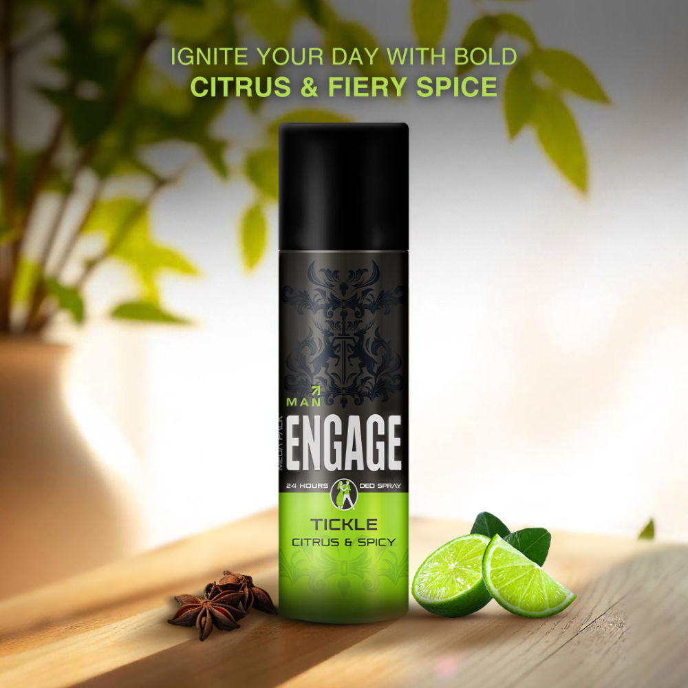 Engage Tickle Deo Spray For Men, Citrus & Spicy, Skin Friendly, Long-Lasting