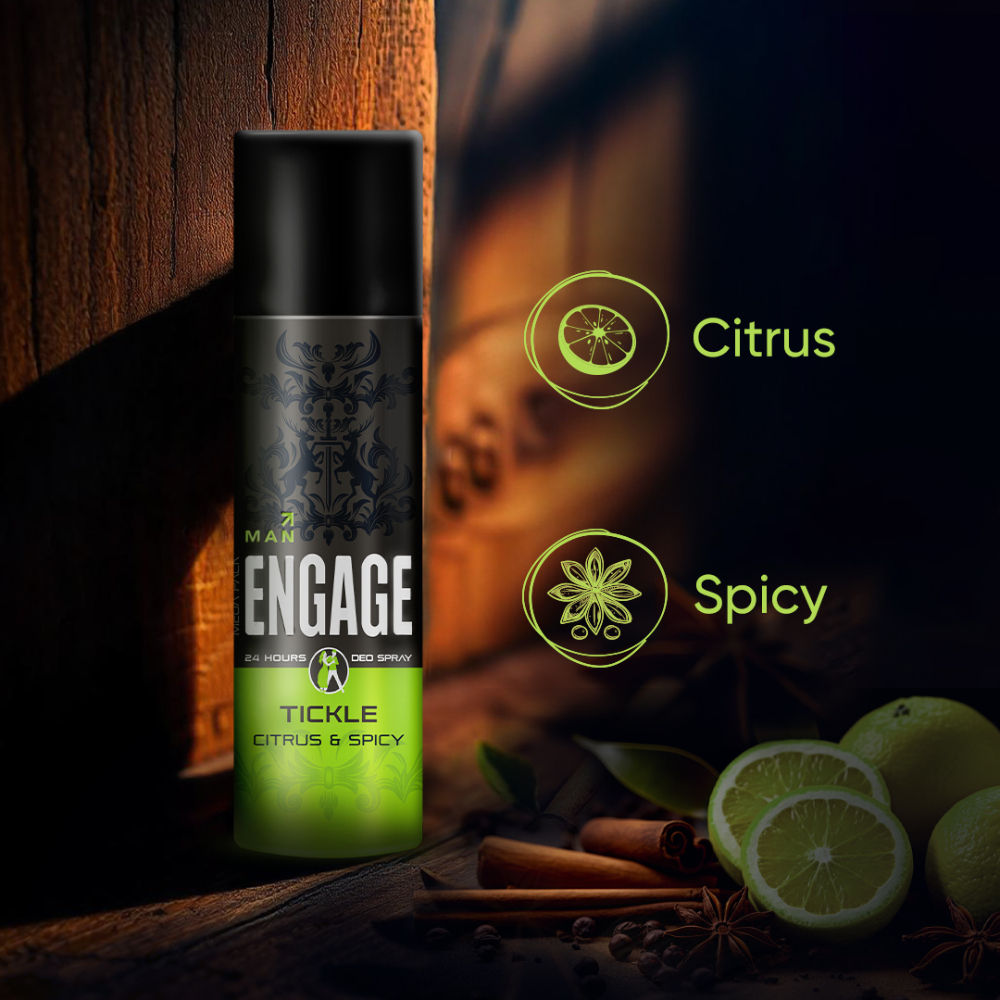 Engage Tickle Deo Spray For Men, Citrus & Spicy, Skin Friendly, Long-Lasting